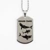 Halloween Shark Tank Necklace. for him. Party Costume Accessories, Bling Silver Dog Tag, Ocean Party, Pool Party, Reunion, Shark Theme, Kids Party. view 1