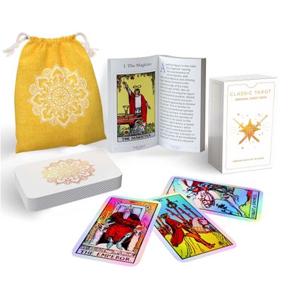 Sagesight Classic Tarot Cards Deck with Guidebook & Premium Linen Carry Bag - Original Pamela Colman Smith Artwork - Tarot Cards for Beginners and Experts (Holographic)