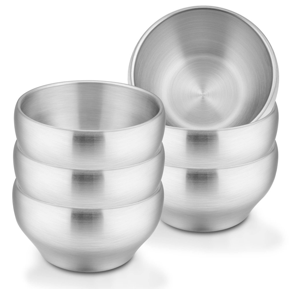 LIANYU Stainless Steel Kids Bowls, 12oz Small Kids Toddler Bowls Set of 6, Double-walled Stainless Steel, Feeding Child Dinner Lunch, Soup, Snack, Dishwasher Safe