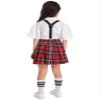 Aislor Girls' Kids Japanese Anime School Uniform British Style Costume Coat with Shirt Tie Mini Plaid Skirt Set White Bowknot 10 Years view 4