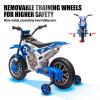 JOYLDIAS Kids Motorcycle, 12V7AH Ride On Motorcycle for Kids w/Training Wheels, Music, Spring Suspension, High/Low Speeds, Blue view 3