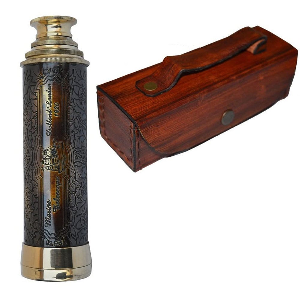 R S Enterprise 15 inch Antique Telescope-Spyglass-Brass Made Dollond London Hand held Telescope with Leather Box Bird Watching Spy Glass Sailor's Dcor Leather Box with Telescope