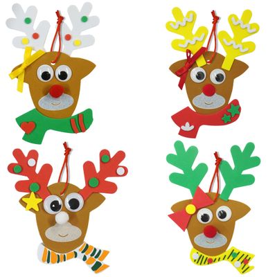 4E's Novelty Reindeer Christmas Ornament Craft for Kids (12 Pack) Updated Edition - Foam Bulk Arts and Crafts Kit for Kids Toddlers 4-8 DIY Craft Party Favor Activity Project