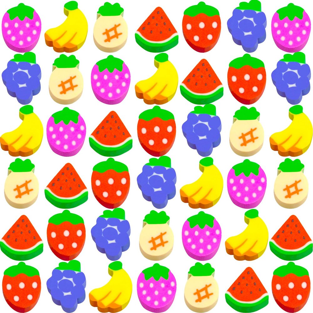 300 Pieces Mini Fruit Erasers Assortment Kids Fun Tiny Novelty Pencil Erasers Bulk for Classroom Gift Rewards Party Favor (Fruit)