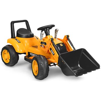 GLACER Kids Ride On Excavator, 6V Battery-Powered Tractor w/Digging Bucket, Foot Pedal, Horn, Construction Bulldozer Toy for Boys Girls 3 Years Old, Yellow