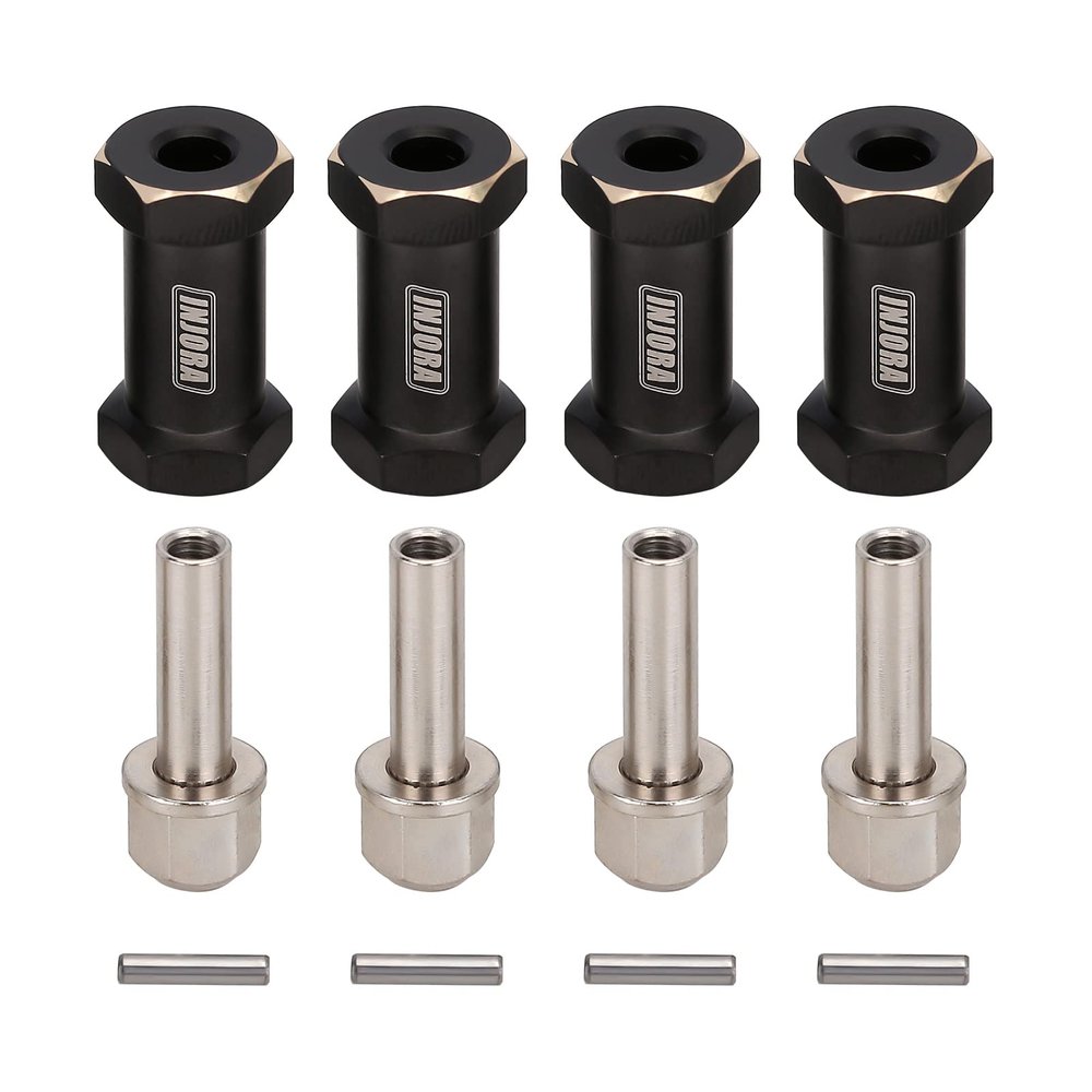 INJORA RC Hex Hub 12mm Brass Wheels Hex Hub Extension Black Hex Drive Adapter for 1/10 RC Crawler Axial SCX10 90046 D90 (25mm)
