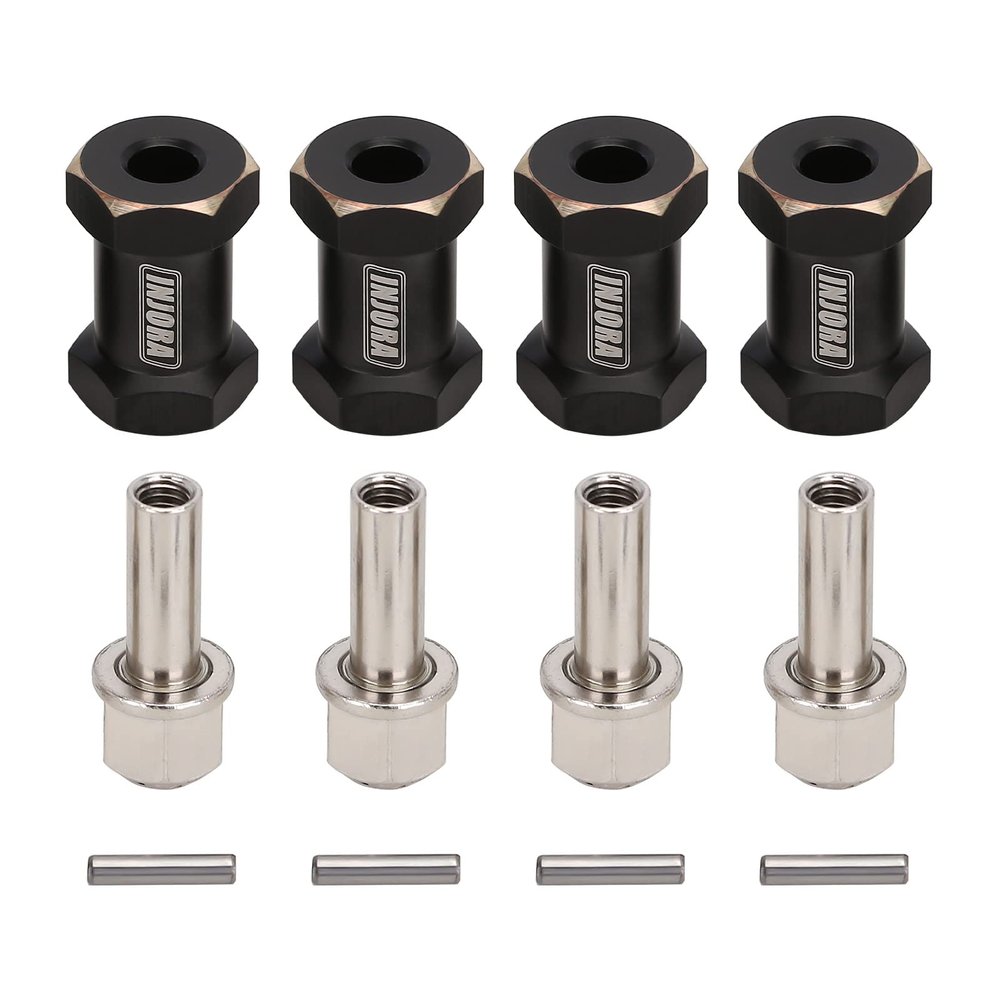 INJORA RC Hex Hub 12mm Brass Wheels Extension Black Drive Adapter for 1/10 RC Crawler Axial SCX10 90046 D90 (20mm)