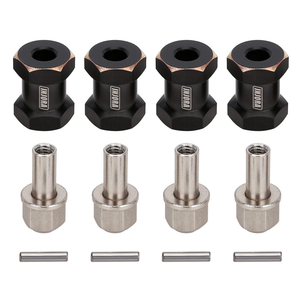 INJORA RC Hex Hub 12mm Brass Wheels Hex Hub Extension Black Hex Drive Adapter for 1/10 RC Crawler Axial SCX10 90046 D90 (17mm)