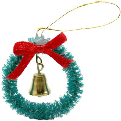 Melody Jane Dolls Houses Dollhouse Green Christmas Wreath with Ribbon & Bell Miniature Door Accessory