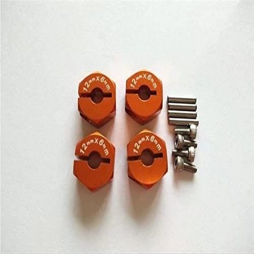 for RC 1:10 CAR CC01 TT01 HPI Sprint2 Orange Aluminum Hex Adapter 12MM Diameter,6MM Thickness,2MM Pins,4MM Middle Hole -4PCS Set