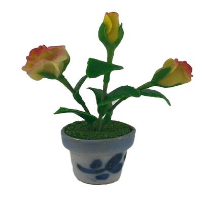 Melody Jane Dolls Houses Dollhouse Yellow Rose Flowers in Terracotta Pot Miniature Garden Accessory