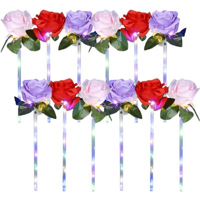 ArtCreativity Light Up Rose Wands for Kids Set of 12 LED Wands, 14-Inch Light Up Flower Design, Perfect Party Favors and Rose Party Decorations, Fun Light Up Wands for Kids and Adults