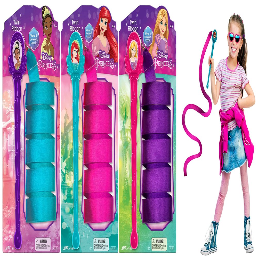 JA-RU Disney Princess Ribbon Dancer Wand for Kids (3 Ribbon Wands Assorted) Twirling Rainbow Streamers on a Stick. Ribbons for Dancing, Indoor Gymnastics Equipment for Kids. 7815-3