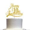 10th Anniversary Cake Topper Gold Glitter, 10 Wedding Anniversary Party Decoration Ideas, Premium Quality, Sturdy Doubled Sided Glitter, Acrylic Stick. Made in USA (10th Gold) view 1