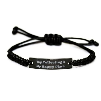 Unique Idea Toy Collecting Black Rope Bracelet, Toy Collecting is My Happy Place, Best Gifts for Men Women