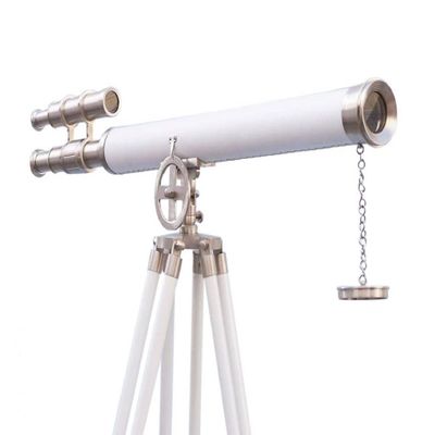 R S Enterprise Marine Nautical Floor Standing Brushed Nickel with White Leather Telescope
