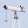R S Enterprise Marine Nautical Floor Standing Brushed Nickel with White Leather Telescope view 3