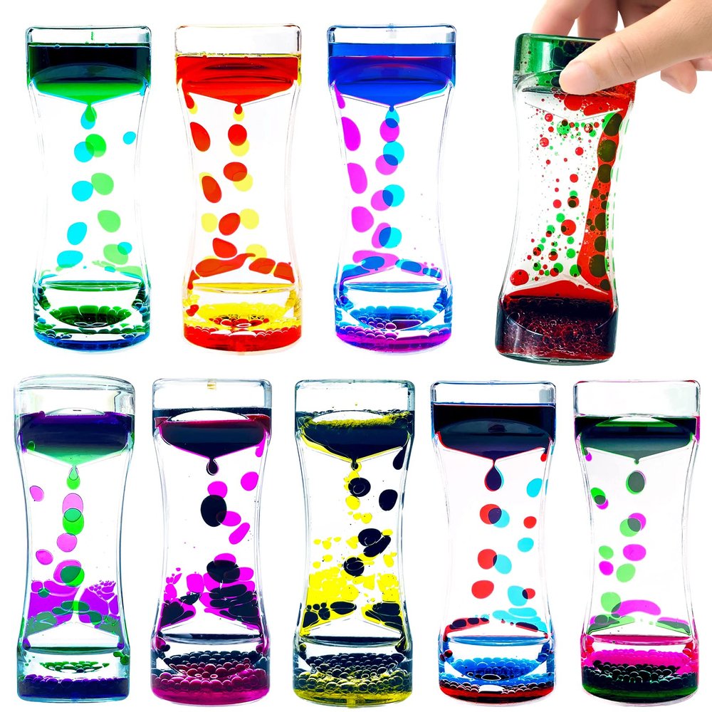 OCTTN Liquid Motion Bubbler Timer Set of 9 Great Desktop Liquid Timer for Fidget Toy, Rainbow Water Timer for Autism, Activity, Drip Oil Motion Bubble Toy Sensory Play for Office Home Desk Dcor