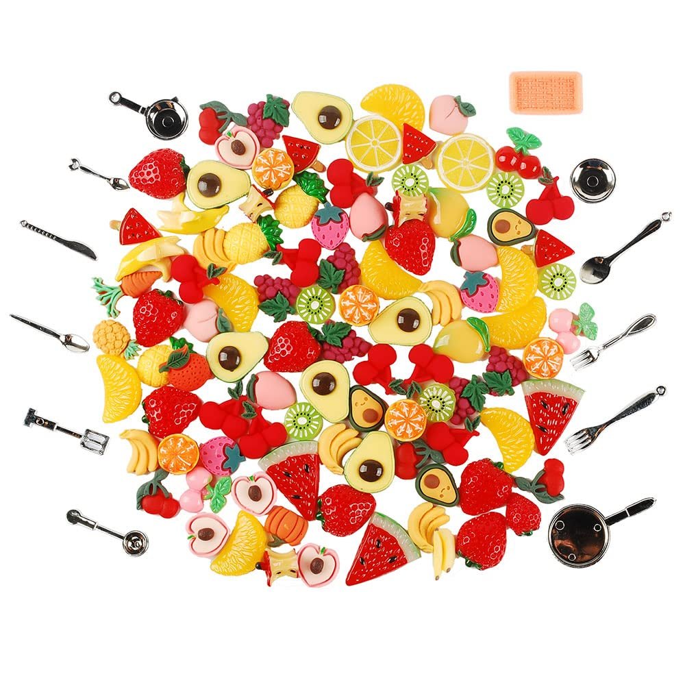 NWFashion 112PCS Miniature Decor Dessert Pastry Toy Food Cake Topper Scrapbooking Shoe Decoration Charms (Fruit)