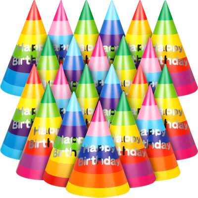 Geyoga 100 Pieces Rainbow Birthday Party Hats for Kids and Adults Colorful Paper Cone Hats Bulk Party Supplies