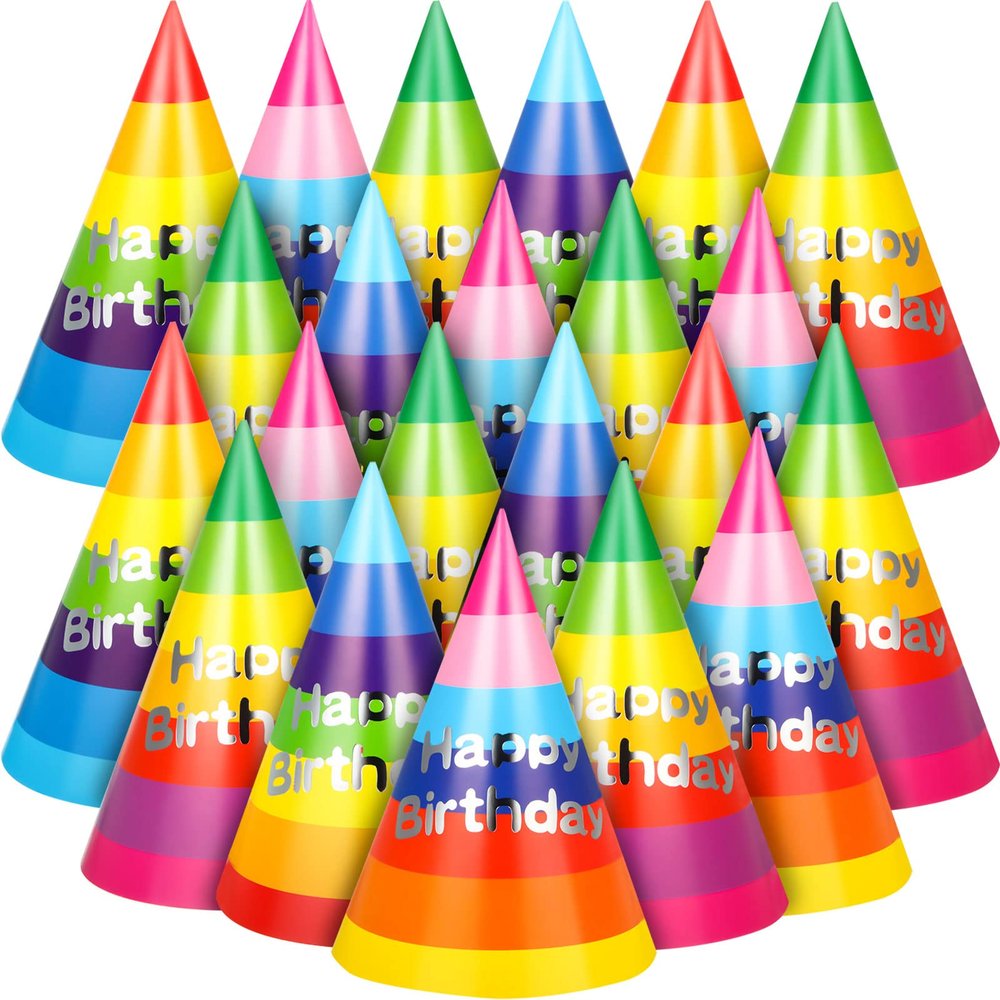 Geyoga 100 Pieces Rainbow Birthday Party Hats for Kids and Adults Colorful Paper Cone Hats Bulk Party Supplies