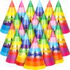 Geyoga 100 Pieces Rainbow Birthday Party Hats for Kids and Adults Colorful Paper Cone Hats Bulk Party Supplies view 1
