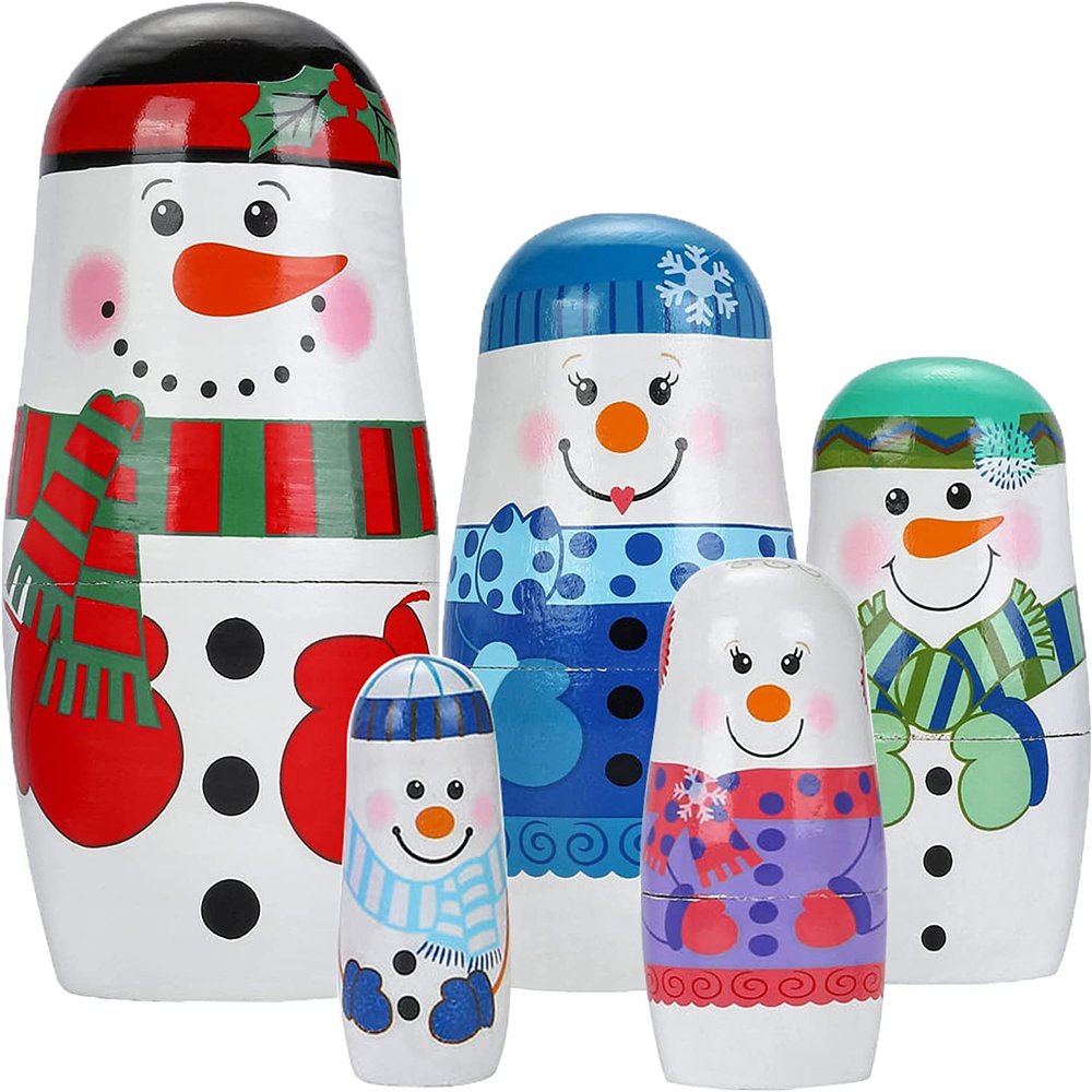 FOMIYES Nesting Dolls Christmas Russian Nesting Dolls Matryoshka Wood Stacking Nested Set 5Pcs Handmade Wooden Stacking Toys