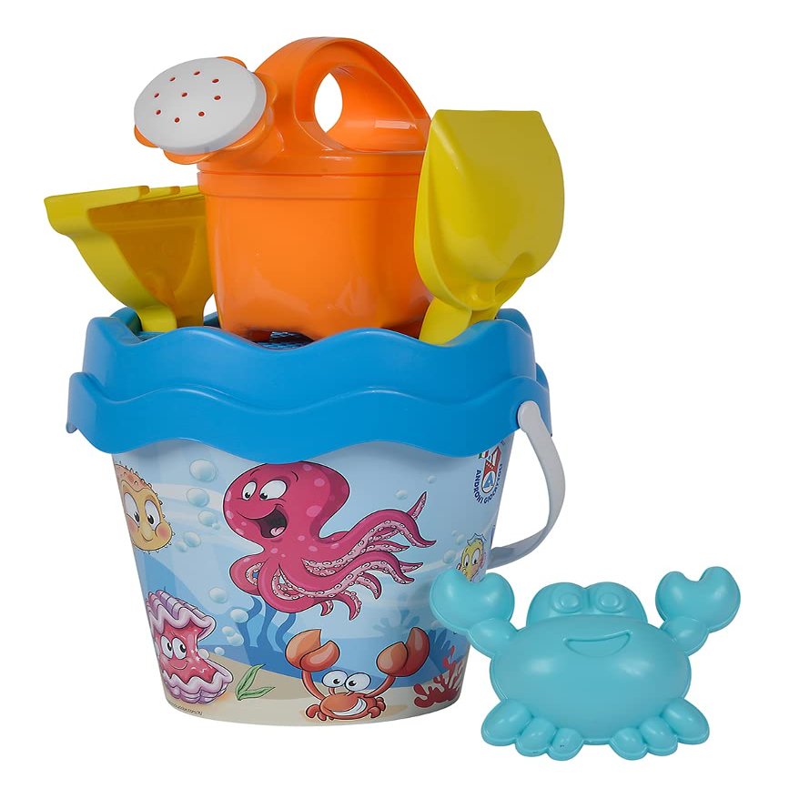 Simba 107114563 Bucket Set Ocean 6 Pieces Height 16 cm Diameter 17 cm Sand Toy Sand Mould Rake, Shovel, Waterer, Bucket, Sieve