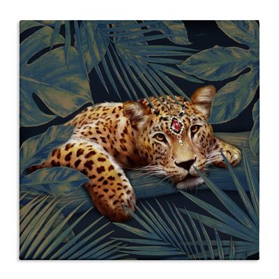 Stupell Industries Tropical Leopard Glitz Gem Safari Cat Jungle Plants, Designed by Ziwei Li Canvas Wall Art, 24 x 24, Orange