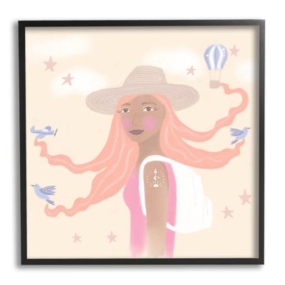 Stupell Industries Girl Flowing Hair Birds Plane Hot Air Balloon