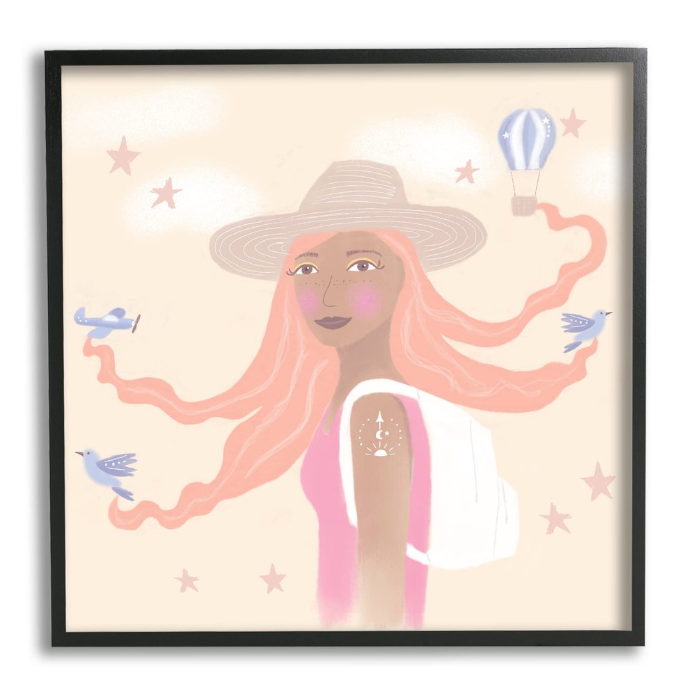 Stupell Industries Girl Flowing Hair Birds Plane Hot Air Balloon