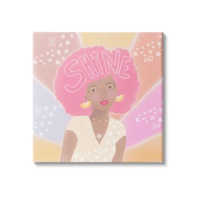 Stupell Industries Playful Shine Phrase Girl with Afro Rainbow Stars