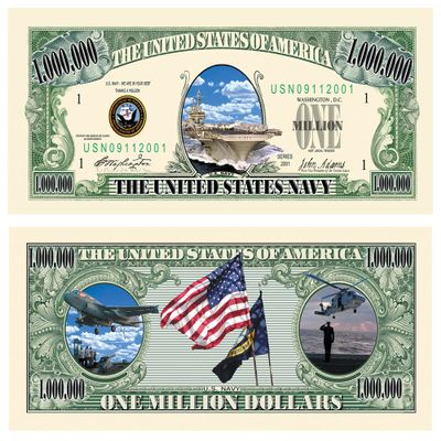 American Art Classics Pack of 25 - US Navy Commemorative Million Dollar Bill - Great Gift for Naval Personnel