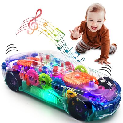TOOTY TOY Transparent Sensory Gear Toy Car for Kids, Bump & Go Toy Car with Colorful Moving Gears, Music & LED Lights, Interactive Light Up Toys for Toddlers, Boys & Girls, Great Birthday Gift