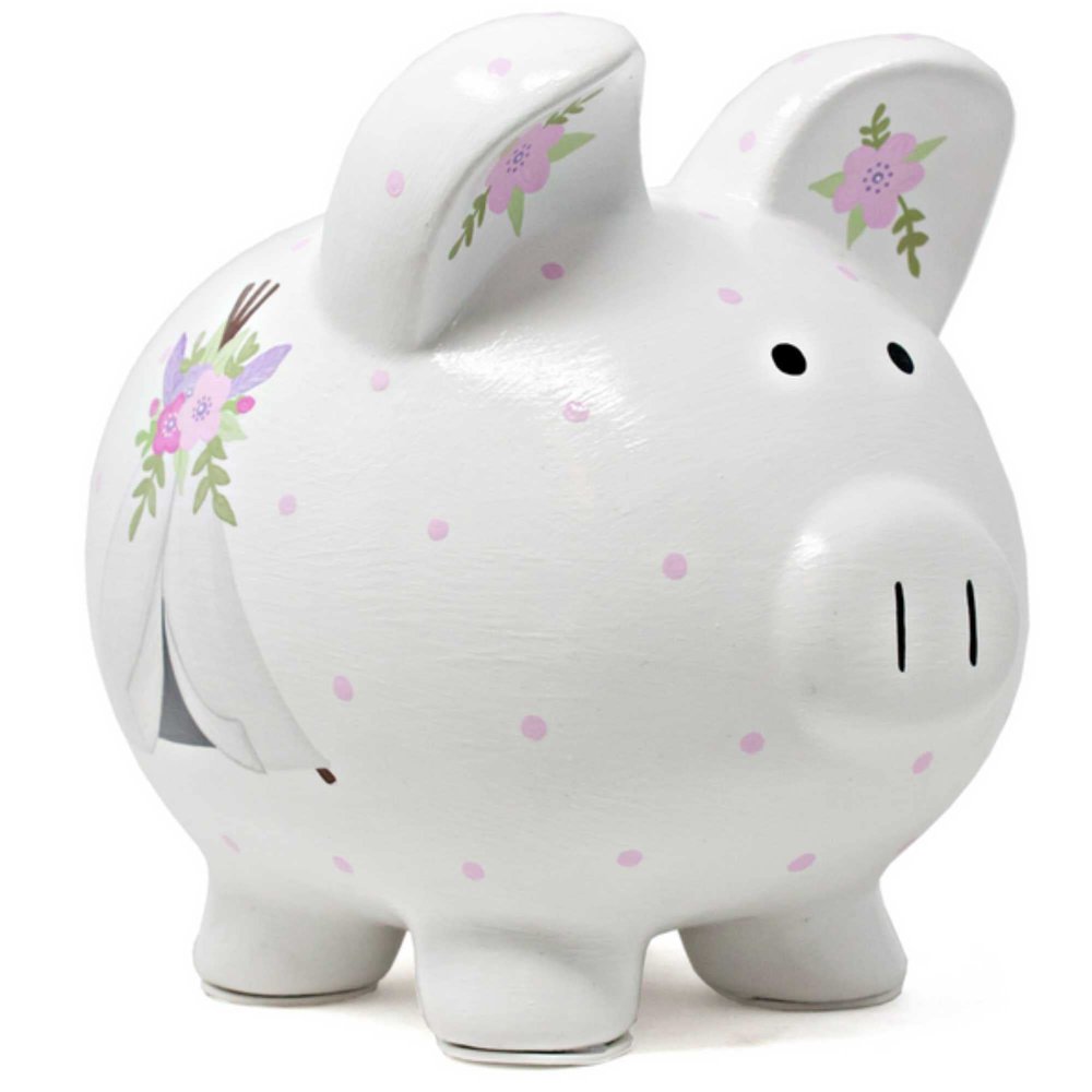 Child to Cherish Ceramic Piggy Bank for Girls, Pink Bohemian