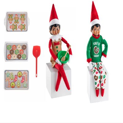 The Elf on the Shelf PJ and Baker Set - Itty Bitty Baker with Spatula, Apron, Mixing Bowl, Cookie Trays and Donut PJ Set - 8 Piece Value Multipack