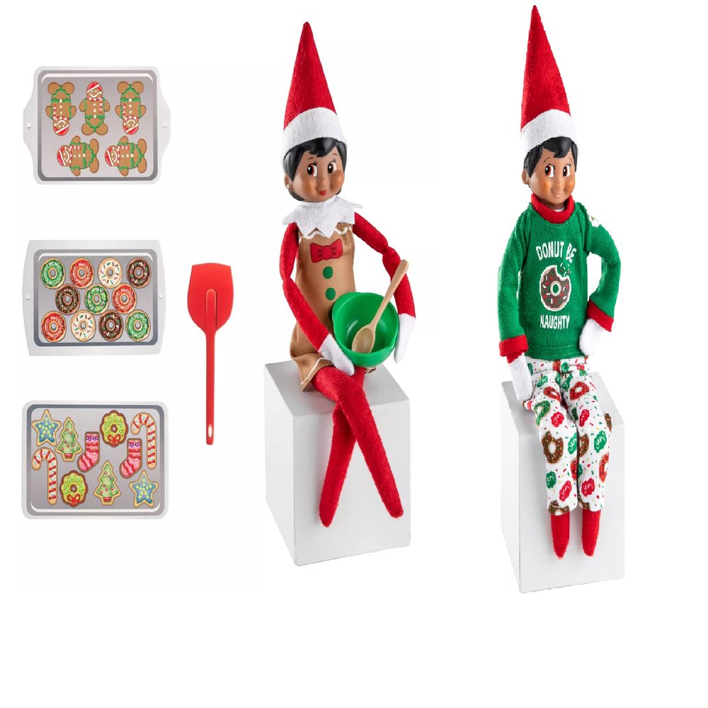 The Elf on the Shelf PJ and Baker Set - Itty Bitty Baker with Spatula, Apron, Mixing Bowl, Cookie Trays and Donut PJ Set - 8 Piece Value Multipack