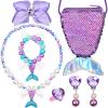 MTLEE 6 Pcs Mermaid Jewelry for Girls, Gifts Mermaid Jewelry for Kids Pretend Play Costume Accessories Necklace Bracelet Purse Ring Bow Hair Clip Earrings Holiday Dress up Party Decorations view 1