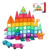 NEOFORMERS Magnetic Tiles, 96PCS Magnetic Block Toddler Toys with 2 Cars, 3D Clear Magnet Building Tiles Set, STEM Educational Toys for Kids 3-9 Years view 1