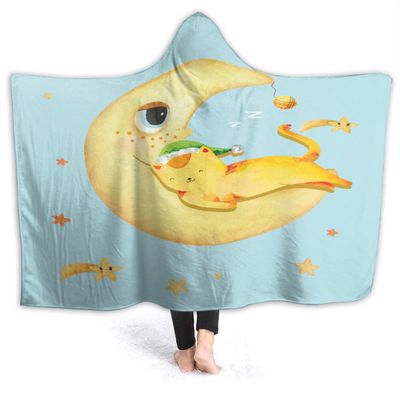ARAHANT The Cat Sleeping Moon Dream Hooded Blanket, Flannel, Soft and Comfortable, Suitable for Sofa, Living Room, Bedroom, Good Gift Choice, 40'' x 50'' for Kid
