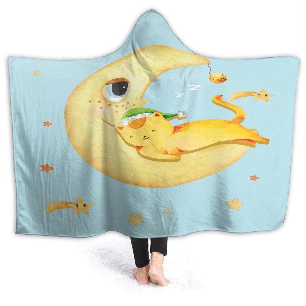 ARAHANT The Cat Sleeping Moon Dream Hooded Blanket, Flannel, Soft and Comfortable, Suitable for Sofa, Living Room, Bedroom, Good Gift Choice, 40'' x 50'' for Kid
