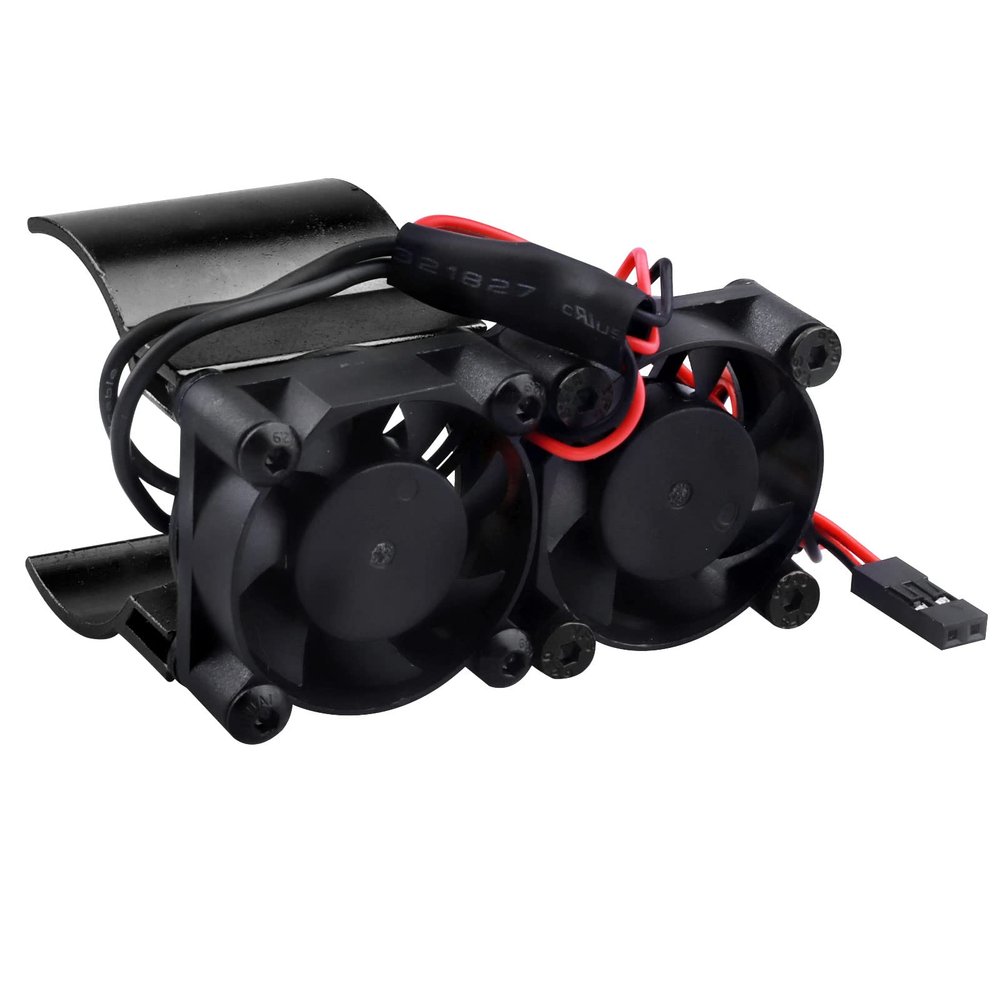 RC Motor Fan Radiator Aluminum Thermal Sensor Heat Sink Twin Cooling Fans for 1/10 RC Car 540/550 Traxxas Axial Redcat HSP HPI Wltoys Himoto Tamiya (Black)
