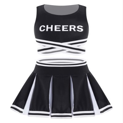 CHICTRY Girls Classic Cheer Leader School Team Uniform Letter Printed Crisscross Crop Top with Skirts Black 6 Years