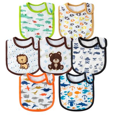 2ooya 7Pcs Waterproof Cotton Baby Bibs Adjustable Hook Loop Closure Infant Bib Unisex Blue Newborn Babies Infant Food Bibs Keepsake Baby Gift for Eating Teething Drooling Feeding6-12 Months