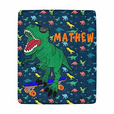 Artsadd Custom Blanket for Baby Boys Girls with Name Dinosaur Personalized Blankets for Toddler Fuzzy and Fleece Soft Blanket Birthday Gifts for Kids 40"x50"
