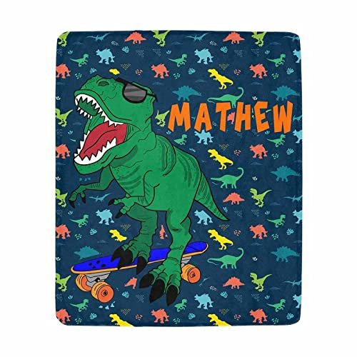 Artsadd Custom Blanket for Baby Boys Girls with Name Dinosaur Personalized Blankets for Toddler Fuzzy and Fleece Soft Blanket Birthday Gifts for Kids 40"x50"