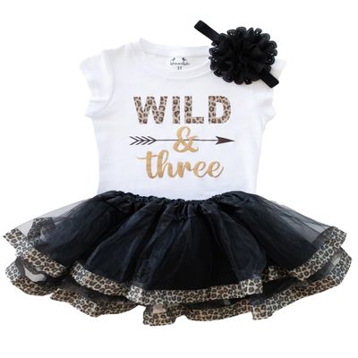 Luke and Lulu Young Wild and Three 3rd Birthday Outfit for Girls - Headband Set - Young Wild and Three Theme Party Dress