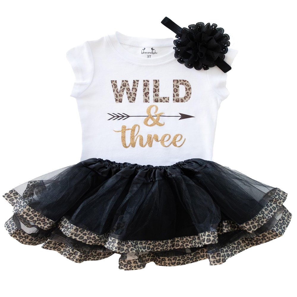 Luke and Lulu Young Wild and Three 3rd Birthday Outfit for Girls - Headband Set - Young Wild and Three Theme Party Dress