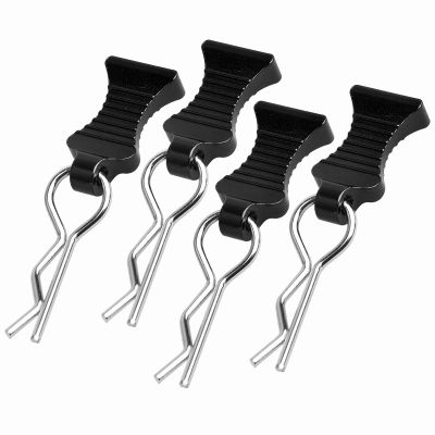 Hobbyfire 4-Pack Universal RC Body Clips with Tabs, Metal Handled Clips for 1/12 1/10 1/8 RC Cars and Trucks, Heavy Duty Body Mounting Clips Shell Replacement (Black)