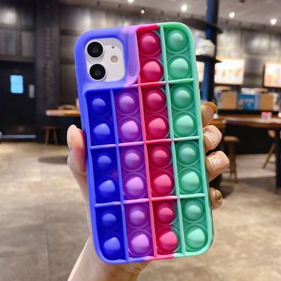 iPhone 12 popit Fidget case Toy Push Bubble Anti-Stress (Royal Blue Green)